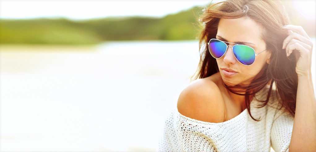 Portrait of Beautiful Lady with Sunglasses Posing After Ktp Laser Treatment.